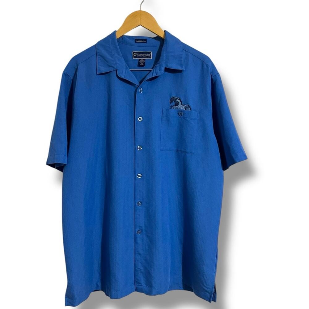 Weekenders royal blue luau Hawaiian summer Casual Button Down Shirt embroidery